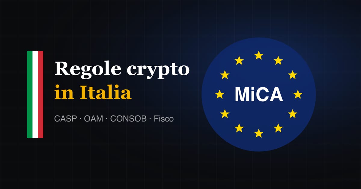 Il logo MiCA con le stelle dell'Unione Europea accanto al tricolore italiano